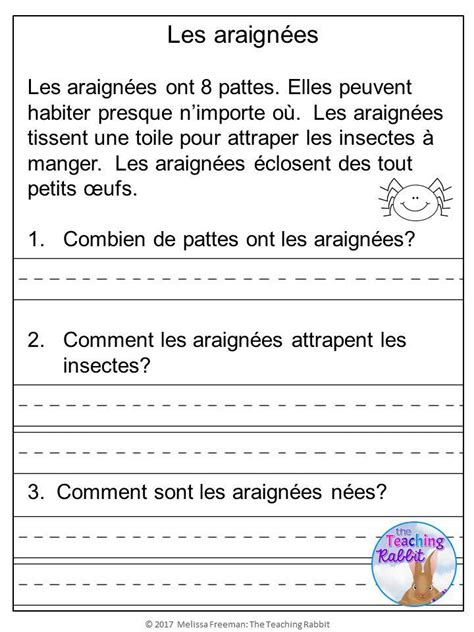 Grade 3 Free Printable French Reading Comprehension Worksheets
