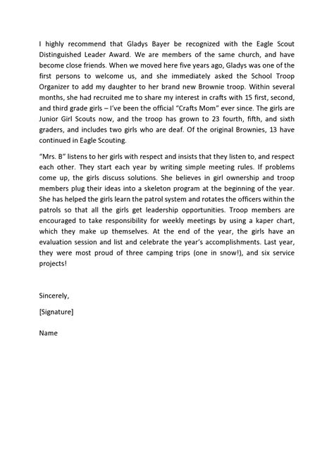 Eagle Scout Letter Of Recommendation Template Example