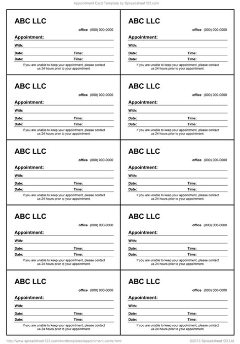 Appointment Reminder Cards Template Free Printable Templates