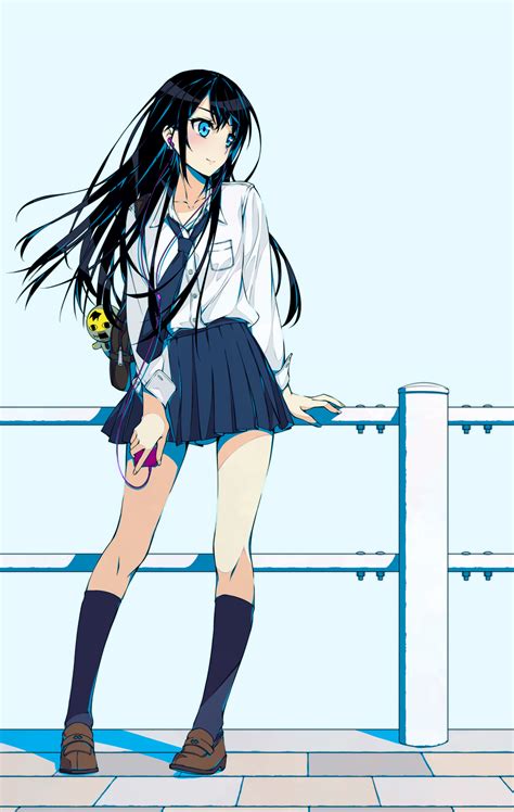 Murakami Suigun Original Highres 1girl Black Hair Blue Eyes Blush