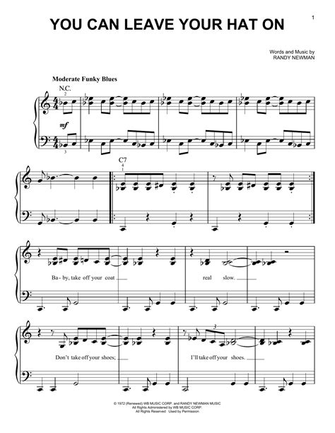 You Can Leave Your Hat On Sheet Music Joe Cocker Easy Piano