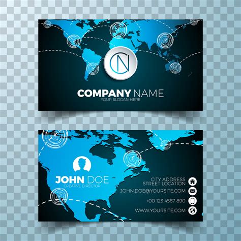 Vector Modern Business Card Design Template With World Map On Clean