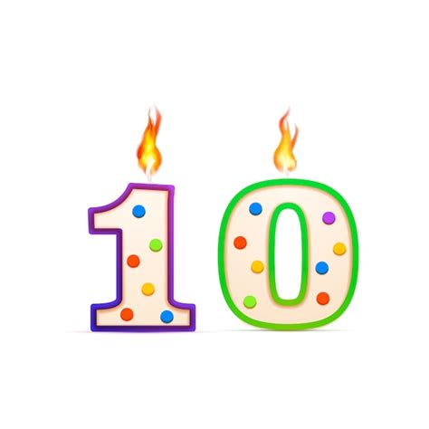 Diez Años De Aniversario 10 Velas De Cumpleaños En Forma De Número Con