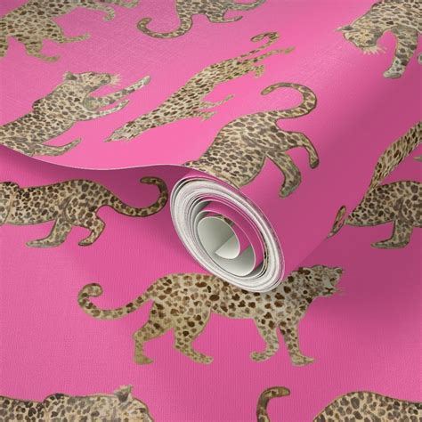 Leopard Parade Hot Pink Wallpaper Spoonflower