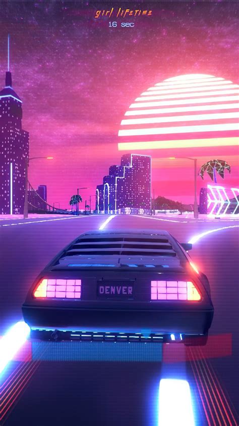 346007 Synthwave Night City Car Digital Art Vaporwave Retrowave