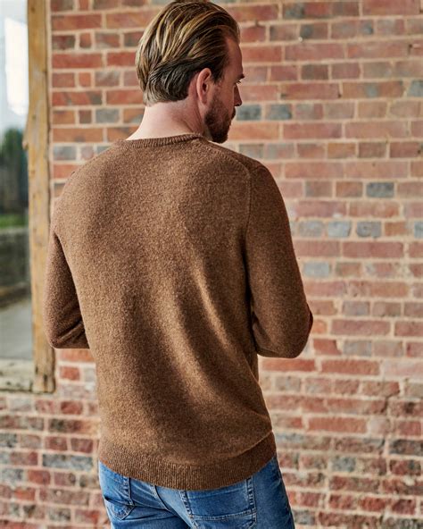Brown Marl Pure Lambswool Knitted Crew Neck Jumper Woolovers Uk