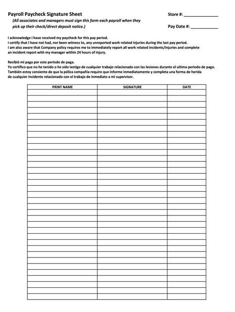 Paycheck Signature Sheet Fill Online Printable Fillable Blank