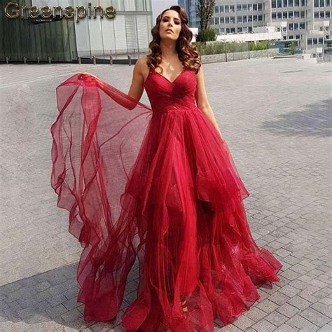 Red Prom Dresses Plus Size Vestido Longo Puffy Tulle Long Evening