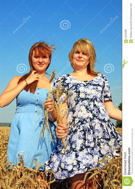 Womans In Golden Wheat Stock Photo Image Of Happy Beauty 57610336