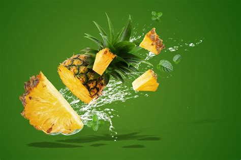 Premium Photo Water Splashing On Fresh Pineapple Is Tropical Fruit