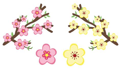 Vector Set Of Chinese New Year Flower Blossom Clipart Simple Cute Pink