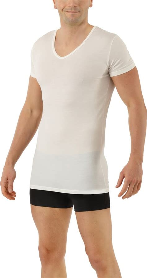 Albert Kreuz Men S Functional Undershirt Merino Wool Tencel™ Lyocell Short Sleeve V Neck Off