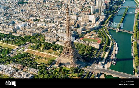 Aerial View Of The Eiffel Tower With The Park Champ De Mars And The