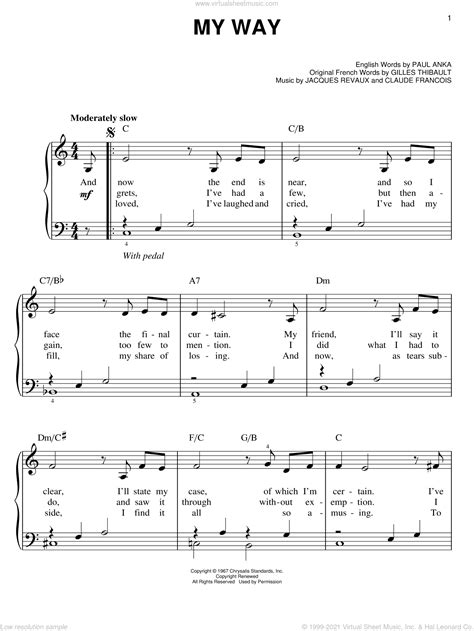 My Way Easy Sheet Music For Piano Solo Pdf Interactive