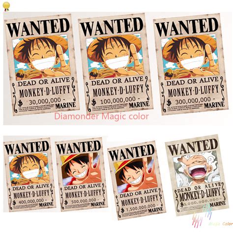 Diamonder One Piece Wanted Hat Luffy Billion Bounty Nika Luffy Sticker Poster Ebay