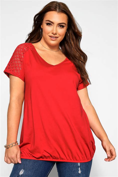 Red Crochet Lace Bubble Hem Top Yours Clothing