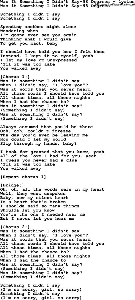 Love Song Lyrics Forwas It Something I Didnt Say 98 Degrees