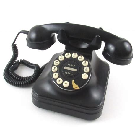 Black Grand Telephone Flash Redial Push Button Vintage Style Retro