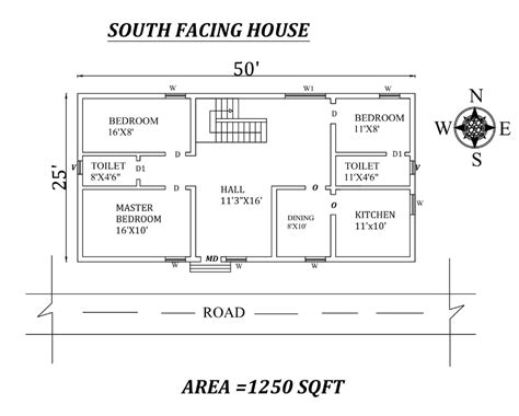 50x25 Pretty 3bhk South Facing House Plan Drawing As Per Vastu