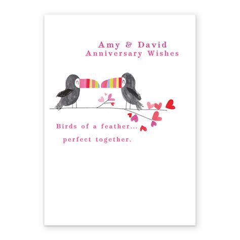 Personalised Cute Editable Toucans And Hearts Anniversary Card Hallmark