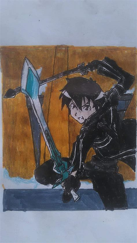 My Drawing Of Kirito Dual Wielding ♧anime♧ Amino