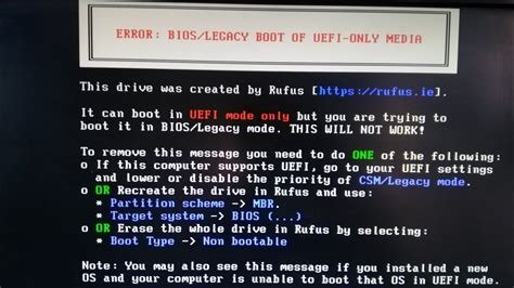 Error Bios Legacy Boot Of Uefi Only Media YouTube