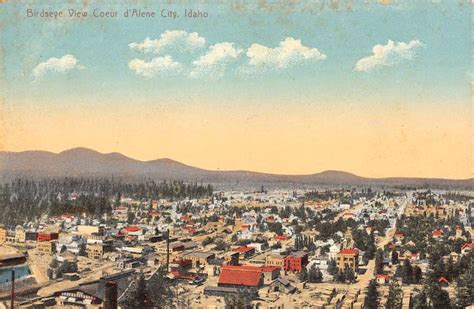 Coeur D Alene Idaho Birdseye View Of City Antique Postcard K98877