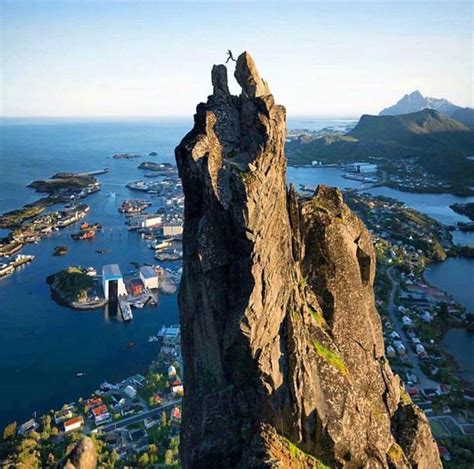 Svolvær In North Norway Climbing The Svolværgeita Geit Goat Photo