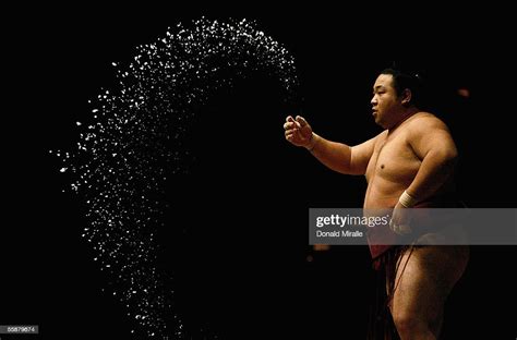 Sumo Wrestler Chiyotaikai Of Japan Throws Salt In The Air To Purify