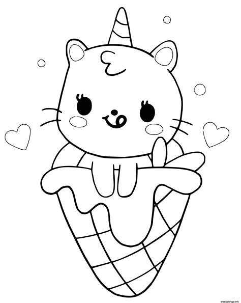 Coloriage kawaii licorne chat mermaid creme glace - JeColorie.com