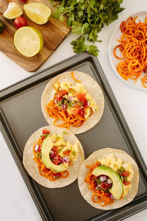 Inspiralized Mexican Style Breakfast Tacos With Spiralized Sweet Potatoes