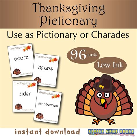 Printable Thanksgiving Pictionary Or Charades Cards For Etsy Canada