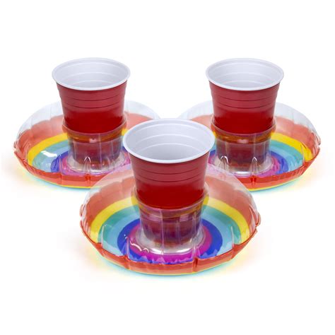 Gofloats Inflatable Rainbow Drink Holder 3 Pack Float Your Drinks In