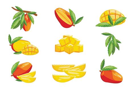 Mango Icons Set Cartoon Vector Mango Slices Vector Art At