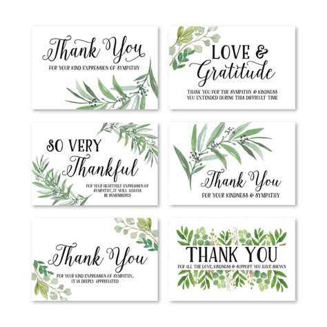 Buy 24 Foliage Sympathy Thank You Cards With Envelopes Greenery
