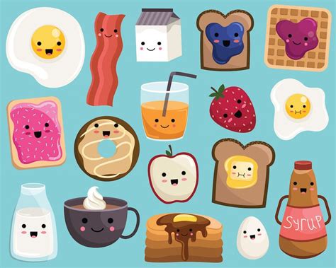 Kawaii Breakfast Food Clipart Vector Png And  Files 300 Etsy