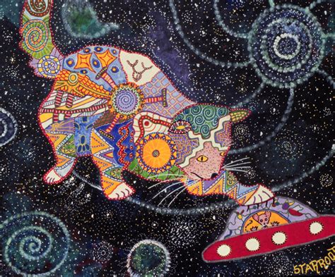 Ufo Cat Folk Art 8x10 Visionary Art Holiday T Etsy