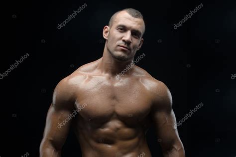 Bodybuilder And Strip Theme Beautiful With Pumped Muscles Naked Man