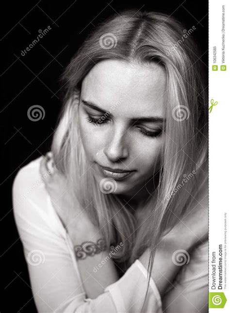 Beautiful Girl Cries Demonstrating Her Sadness And Emotions Stock