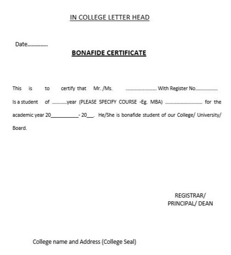 sample bonafide certificate templates printable