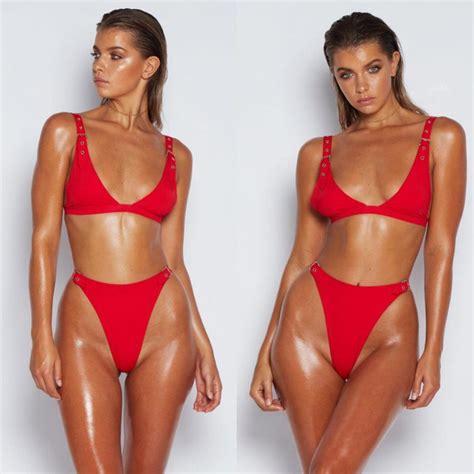 Swimsuit Women Ribbed Red Bikini Push Up Micro Bikini Thong Woman Hot