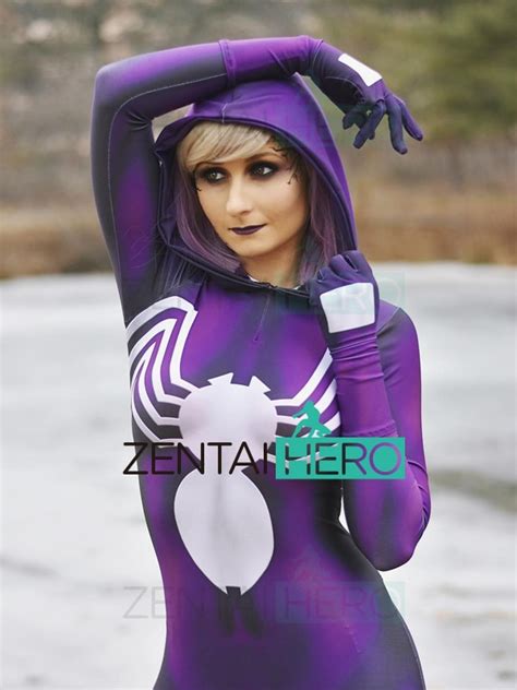 Free Shipping 3d Printed Purple Symbiot Spider Man Cosplay Costume