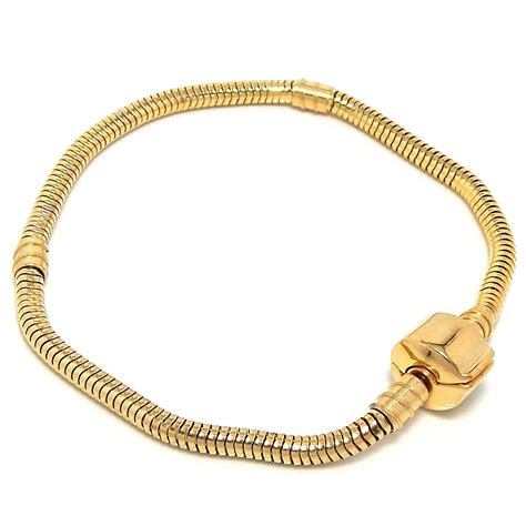 Stainless Steel Starter Charm Bracelet Barrel Gold Tone Snap Clasp Fits