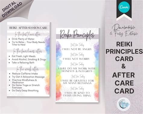 Reiki Principles Card And Reiki Aftercare Card Just For Today Reiki