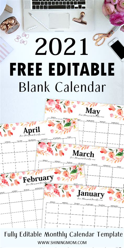 Free printable monthly calendar 2021. FREE Fully Editable 2021 Calendar Template in Word in 2020 ...