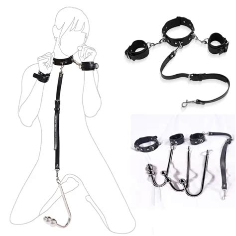 Bdsm Sex Neck Collar Bondage Handcuffs Anal Hook Kit Metal Anal Plug