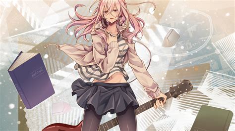 Wallpaper Illustration Long Hair Anime Girls Guitar Pantyhose