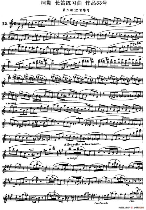 柯勒长笛练习曲作品33号第二册长笛谱12 器乐乐谱 中国曲谱网