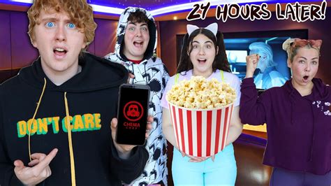 (found secret hidden room using extreme everyday objects), matt and rebecca uploaded spying on my wife in disguise for 24 hours! 24 HOURS IN A HOME MOVIE THEATER CHALLENGE! - YouTube