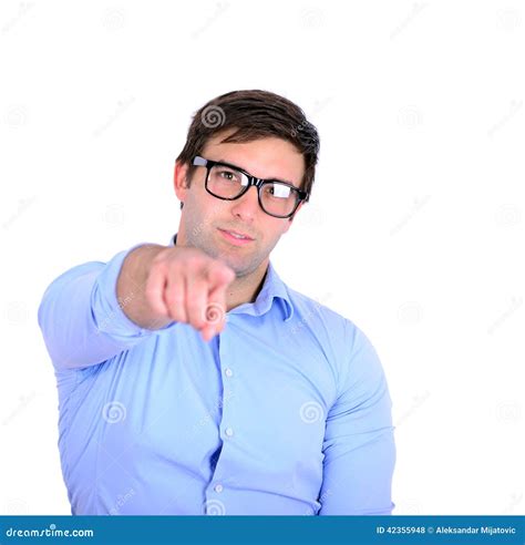 Portrait Of Handsome Young Man Pointing To The Camera Isolated O Stock